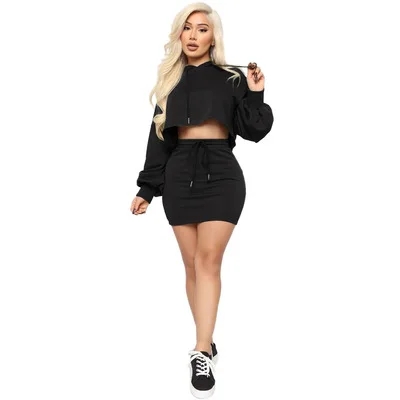 

YQ168 wholesale clothes loose crop tops Bodycon dress Women's Hoodies & Sweat sexy winter clothing casual wear two piece set, 5 colors