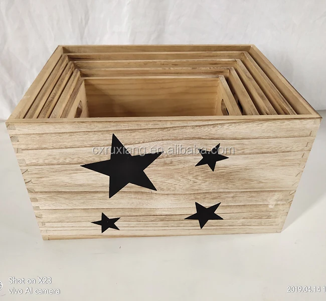 Washed White Fruit Wood Crate Storage Box With Star Logo Buy Wood