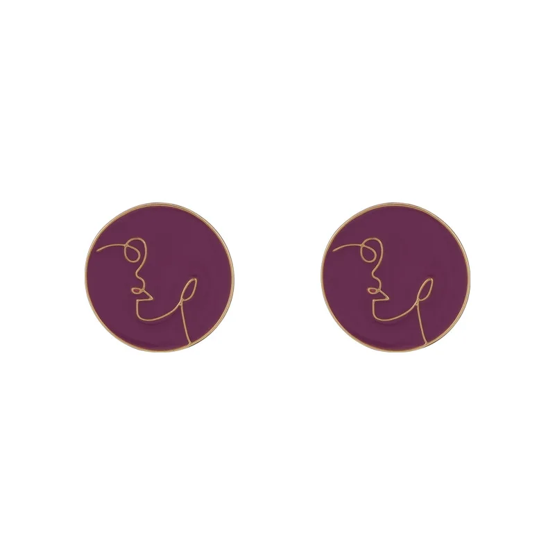 

Vintage Geometric Abstract Face Multicolor Enamel Square Stud Earring Women Simple Classic Alloy Jewelry Accessories