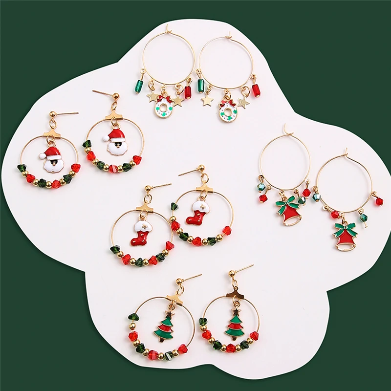 

Fashion New Christmas Earrings Crystal Snowman Creative Christmas Tree Drop Earrings For Women Party Jewelry Gifts, Blue red pink yellow gold