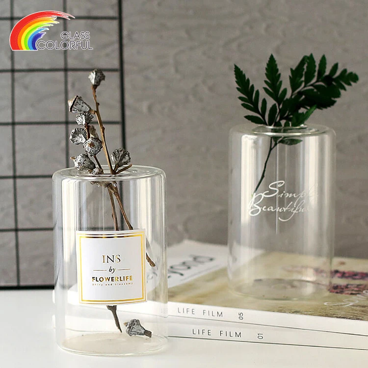 

Transparent creative vase cylindrical borosilicate glass vase, Customer request