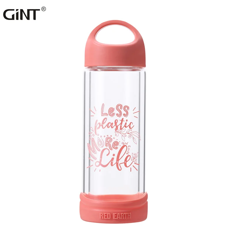 

GiNT 370ml Custom Logo Top Selling Handgrip Lid Double Wall Glass Water Bottle for Water Drinking, Customized colors acceptable