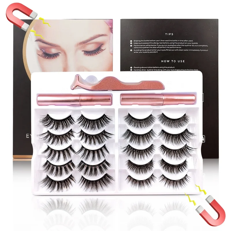 

Wholesale 10 pairs magnets eyelashes kit magnetic waterproof liquid false eyelash eyeliner applicator magnetic lash liner kit