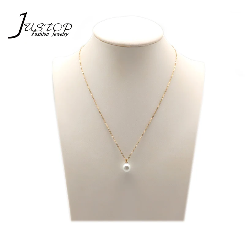 

Fashion Women Minimalist Necklace Jewelry Stainless Steel Gold Chain 1cm Pearl Necklace