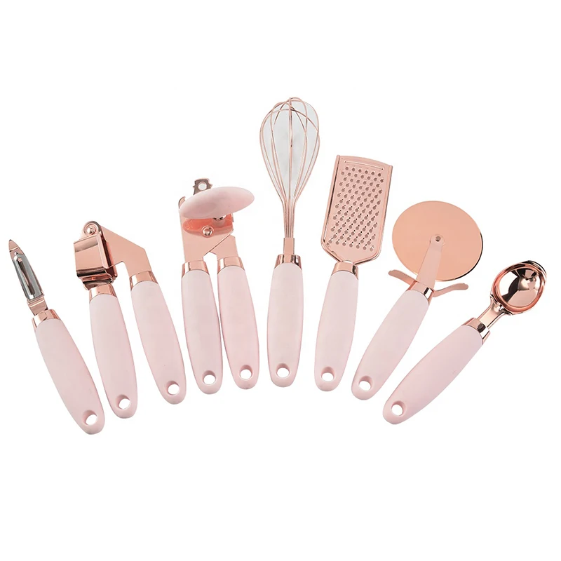 

Latest 8Pcs Special Copper Plated Kitchen Utensils And Appliances Set De Cocina Accessoires De Cuisine, Pink, green, grey,black or any customized colors