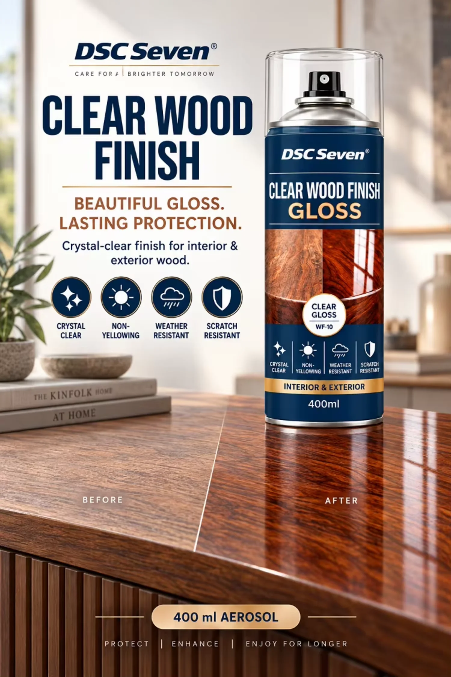 Gloss Clear Acrylic Wood Lacquer Liquid Coating Spray Paint Non-Yellowing Weather & Scratch Resistant Wood Sealer