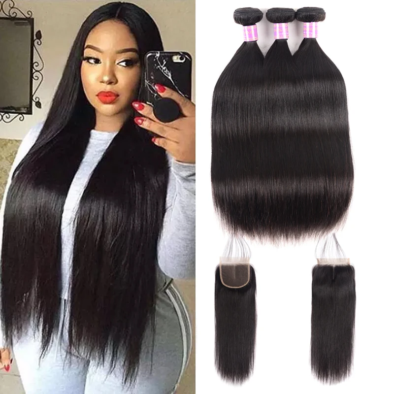Wholesale Virgin Unprocessed Human Hair Bundles Straight Hair With Closure Virgin Brazilian Hair Weave Bundles With Lace closure