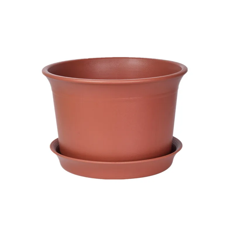 

Wholesale cheap plastic indoor flower pot imitation pottery resin round plant pot, Brown