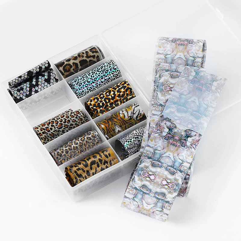 

4*120cm Transfer Foil Wraps Laser Flower Starry Sky Nail Art Sticker Decals for Nail Decorations, One set of ten