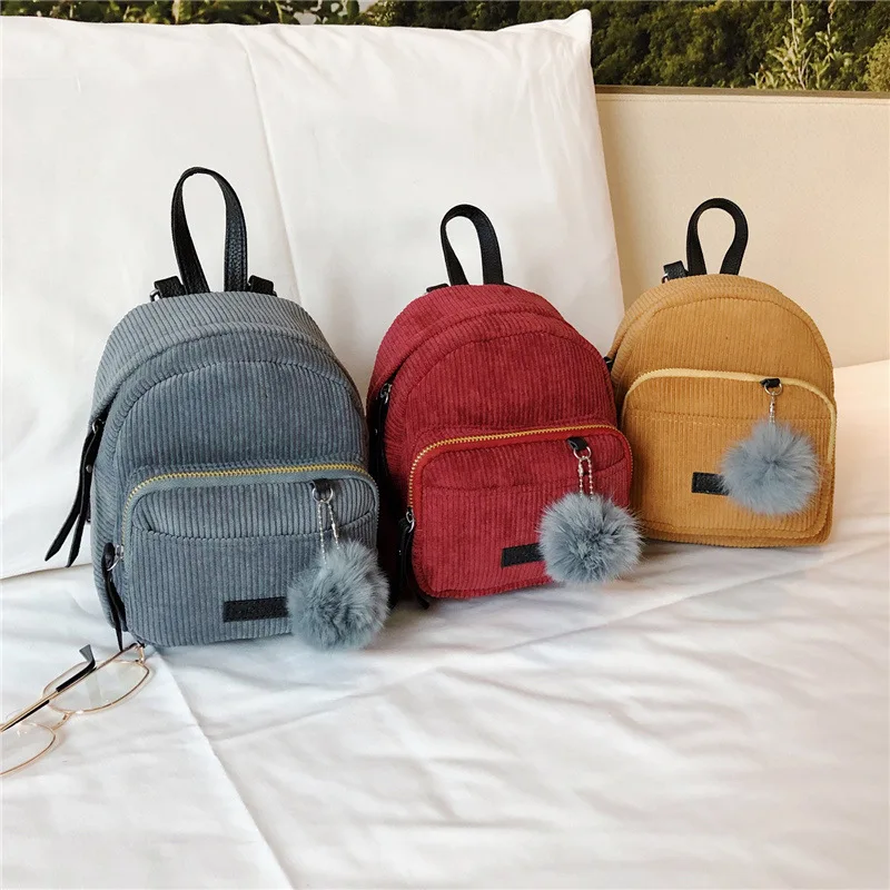 

Fashion Cute Corduroy Solid Color School Backpack Travel Mini Backpack Women