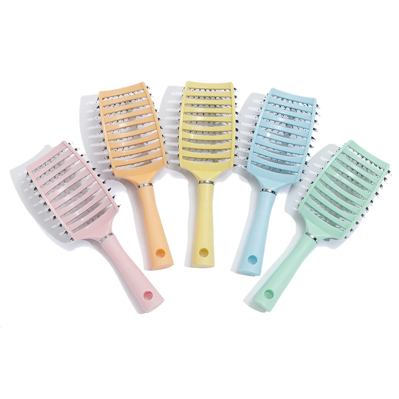 

Detangling Vent Colorful Round Handle Hair Brush Custom Logo Hair Extension Brush PP Plastic Vegan Boar Bristle Hairbrushes