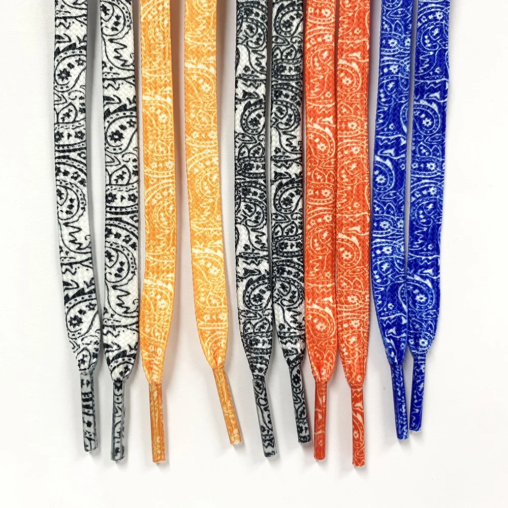 

Wholesale Custom Various Colors Fashion Shoe Laces 8mm Wide Polyester Flat Shoelaces Printing, As picture
