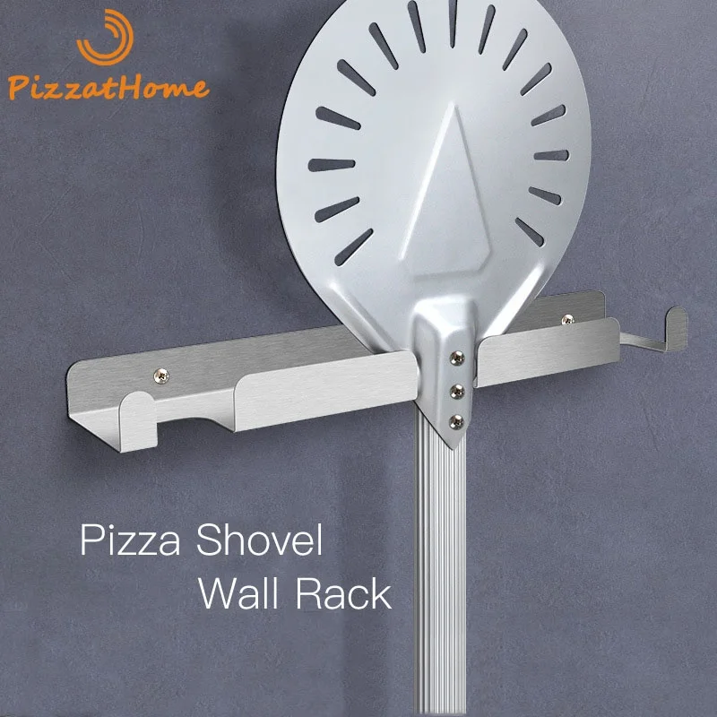 Pizza Peel Wall Rack Brushed Stainless Steel Pizza Peel Wall Mounted Hanger Heavy Duty Pizza Shovel Holder Rack