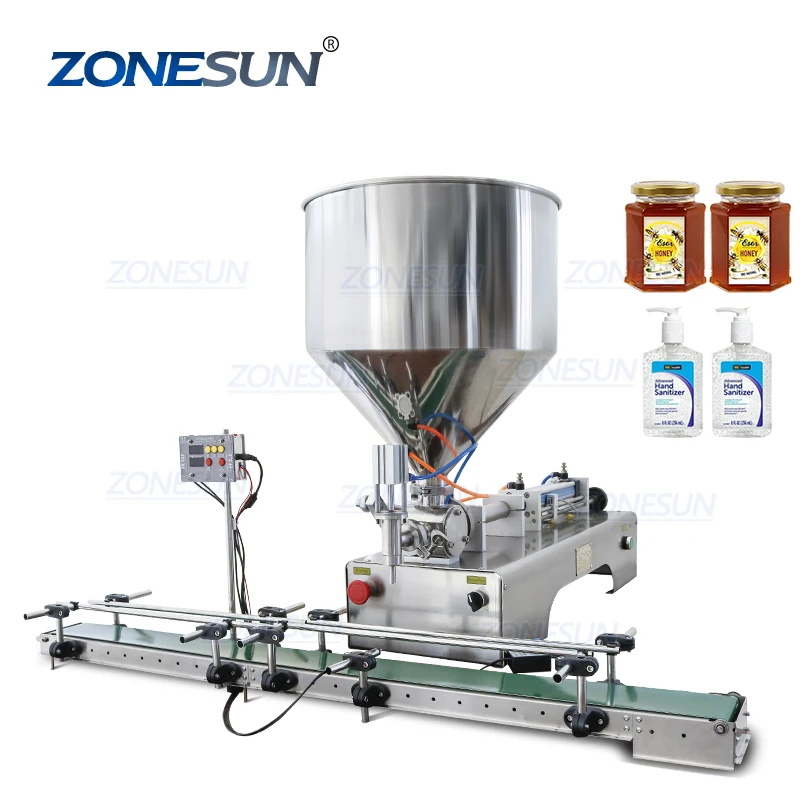 

ZONESUN ZS-DTGT1P Automatic Horizontal Single Nozzle Lotion Tomato Sauce Peanut Butter Bottle Thick Cream Paste Filling Machine