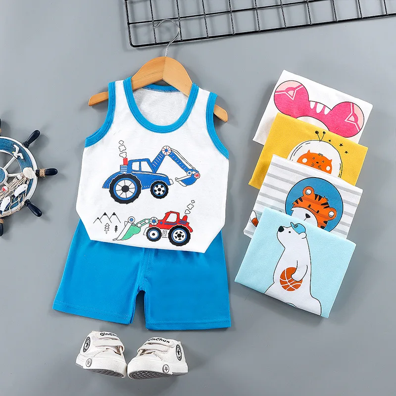 

New children's vest summer suit boys and girls shorts sleeveless top baby pajamas Korean version, Pic shows