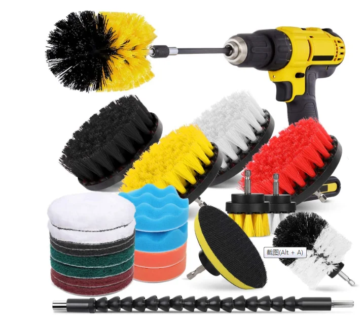 

23 Pcs Drill Brush Attachment Set for Cleaning - Power Scrubber Brush Pad Sponge Kit with Extend Attachment for Bathroom, Car,