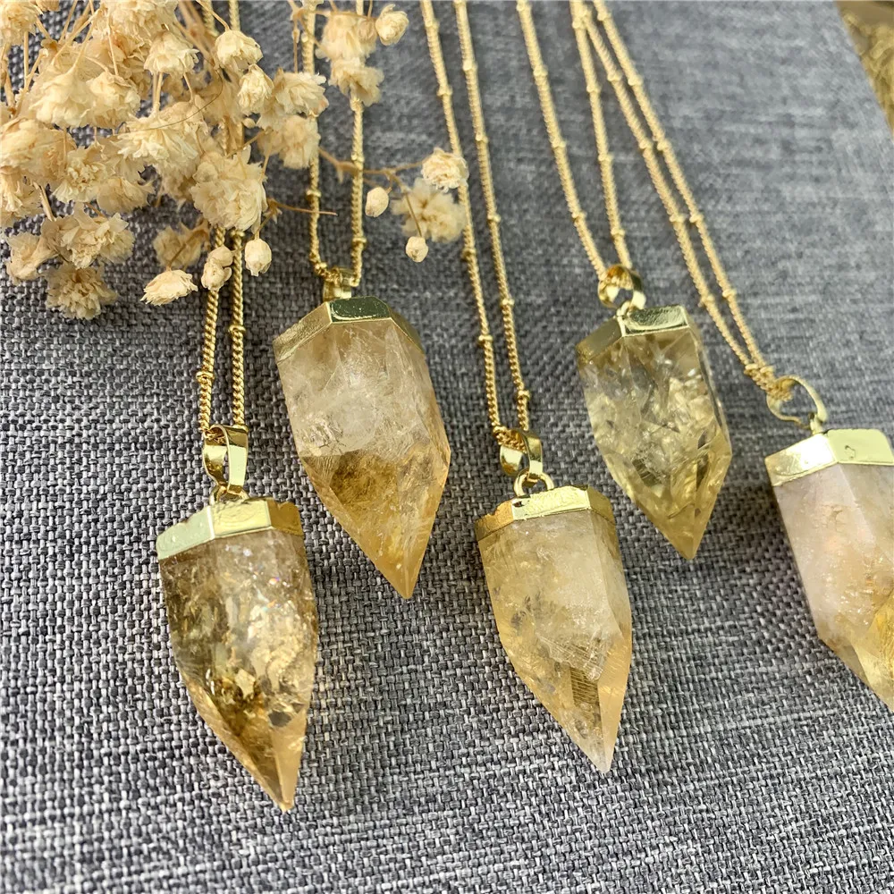 

LS-A2814 natural raw citrine necklace,gemstone crystal pendant necklace,birthstone ball chain necklace jewelry
