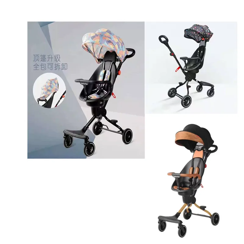 

RTS New Design Black Simple Design Easy Folding Magic Tricycle Baby Strolle 1 piece door to door China to South Korea, Blue,gray