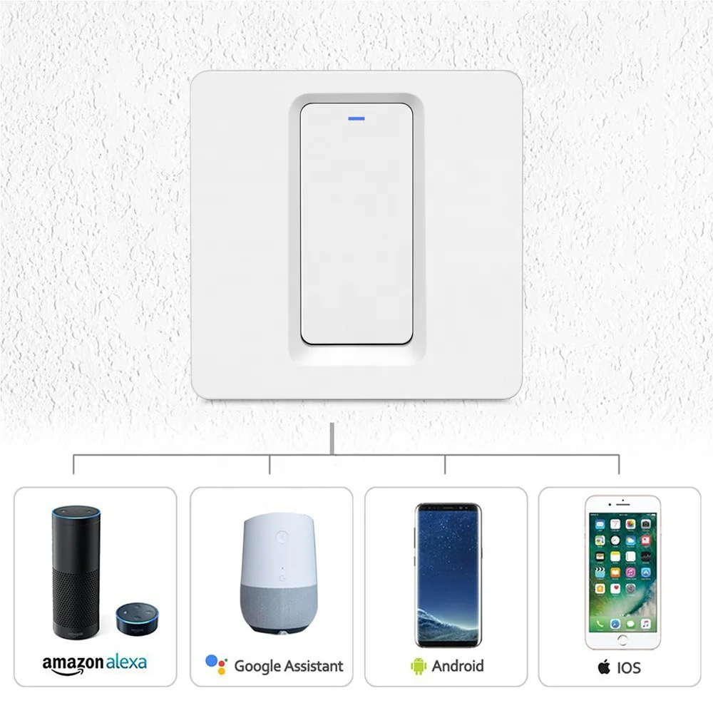 
Amazon Alexa Voice Control EU Standard Wall Smart Light Wifi Switch Press Button 1 Gang Smart Touch Wi-fi Wireless Power Switch 