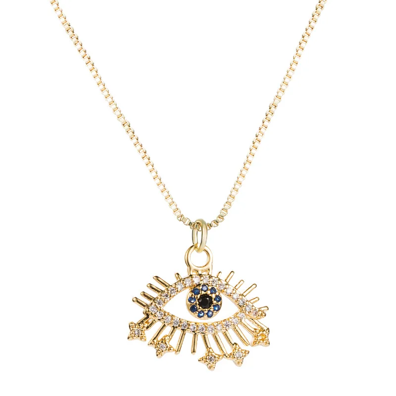 

Hip Hops Geometric Crystal Evil Eyes Pendant Necklaces Fashion Accessories Gold Plated CZ Evil Eyes Necklace For Men and Women