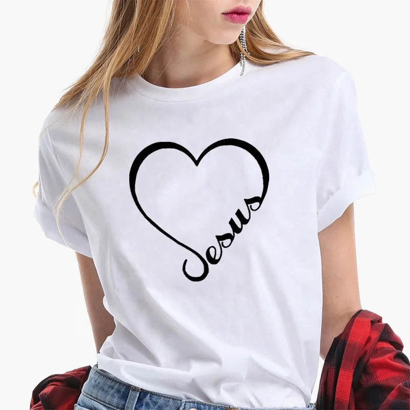 

Love Heart Jesus Faith T Shirt Women Short Sleeve Funny Christian Graphic Tshirt Women Loose Tee Shirt 2019 Clothes Brand