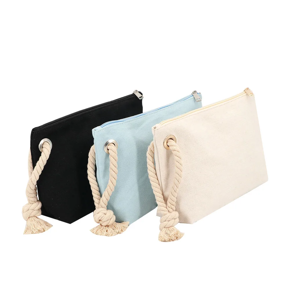 

Wholesale 2021 Natural Cotton Makeup Cosmetic Bag Cotton Rope Portable Toiletry Bag Eco Canvas Wash Bag for Gift, Natural, black, sky blue, etc. customizable