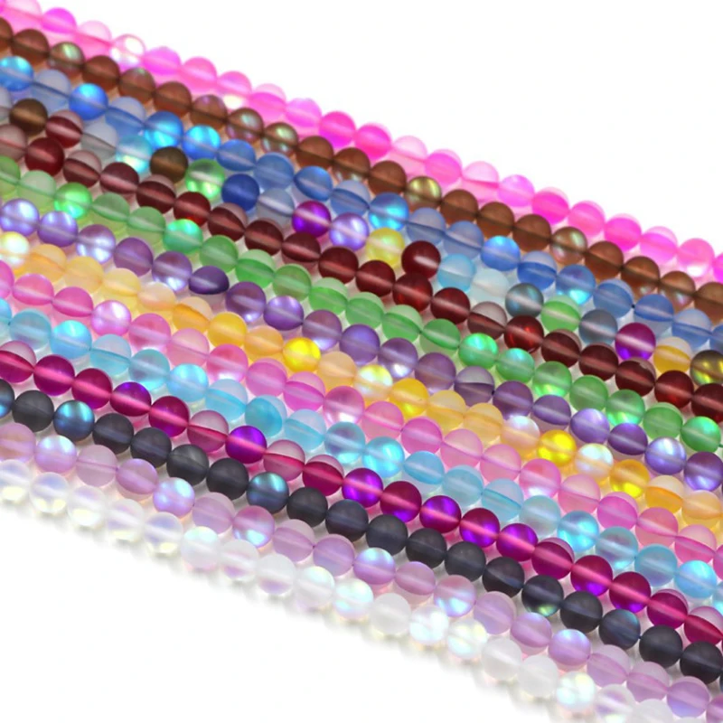 

High Quality Matte Finish Mermaid Crystal Glass Beads Mix Color Synthetic Moonstone Beads For Jewelry Making (PGB005)