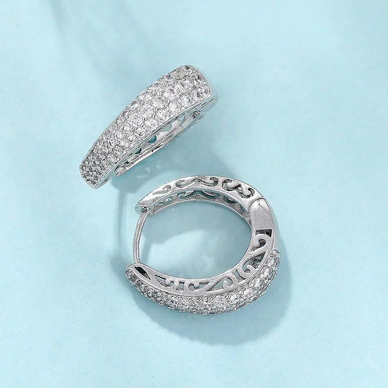 

Simple pure zircon earrings white gold plated hoop earrings for elegant women, Picture