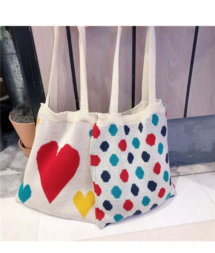 

Summer 2021 New Custom Korean Edition Cute Student Knitting Tote handbag Wholesale Single Shoulder Canvas Bags, Customized color