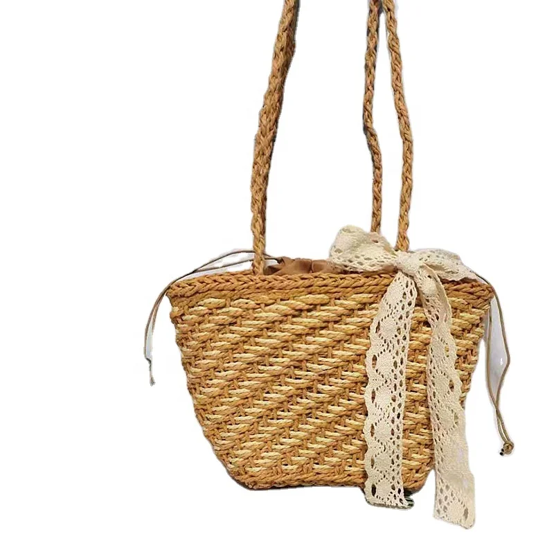 

Wholesale summer new high quality straw bag female crossbody fashion shoulder handbags with lace, Customized color