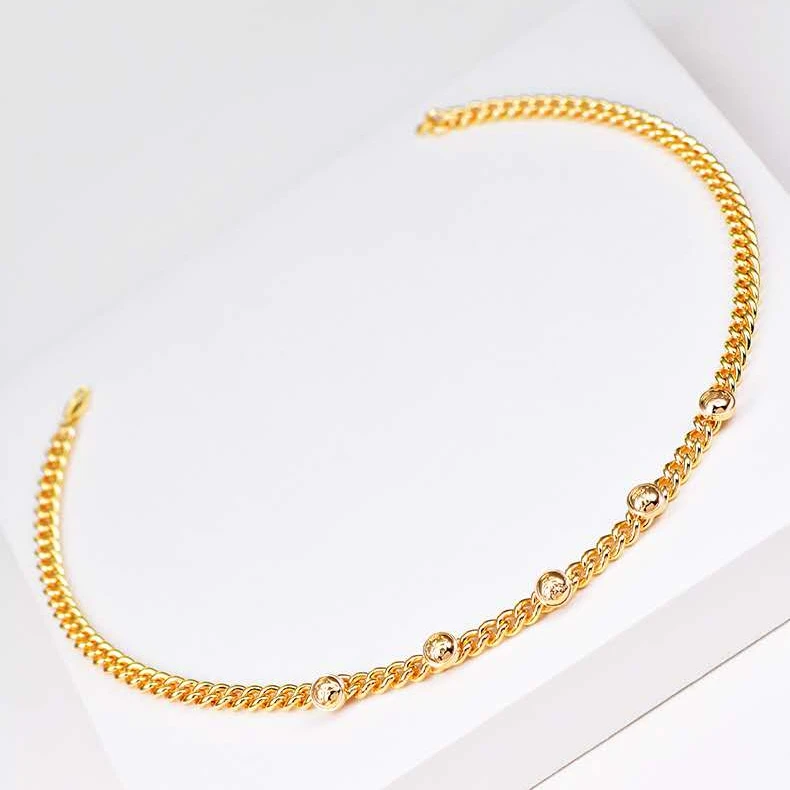 

Retro thick chain gold hip hop necklace round ball stitching copper plated 18K gold necklace processing wholesale