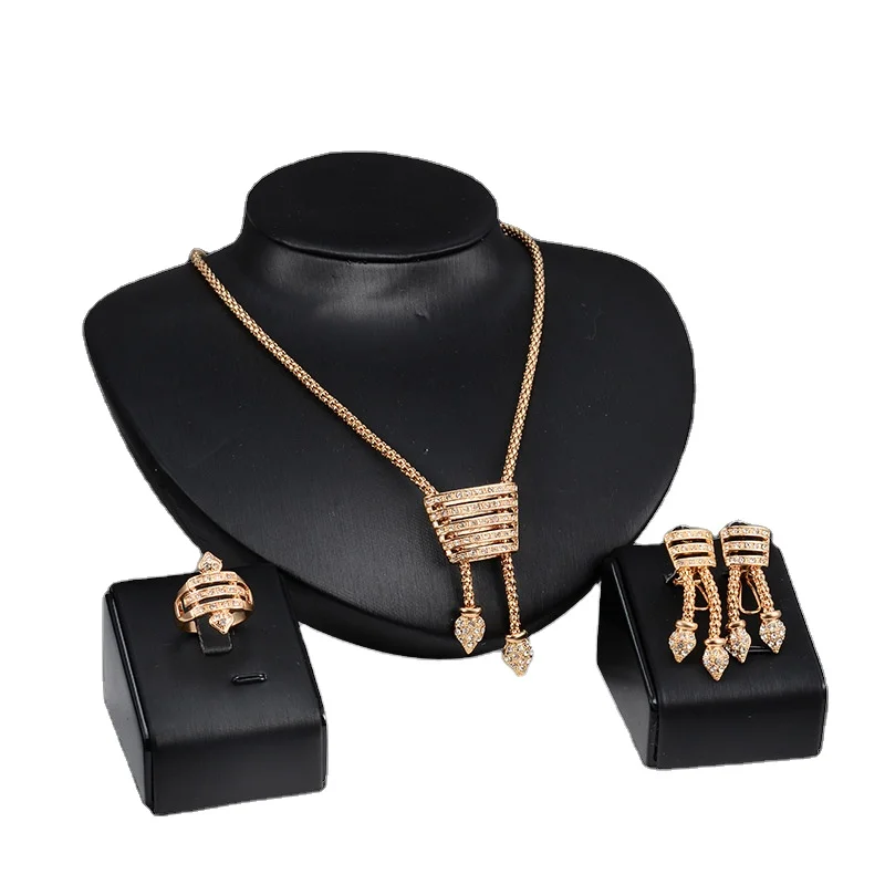 

PUSHI minimalist jewelry wedding necklace bridal necklace women necklace and earring jewelry sets, Gold color