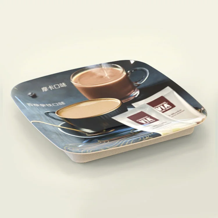 
180x180 150 x 150 mm custom print square advertising melamine plastic cash tray with non-slip feet 