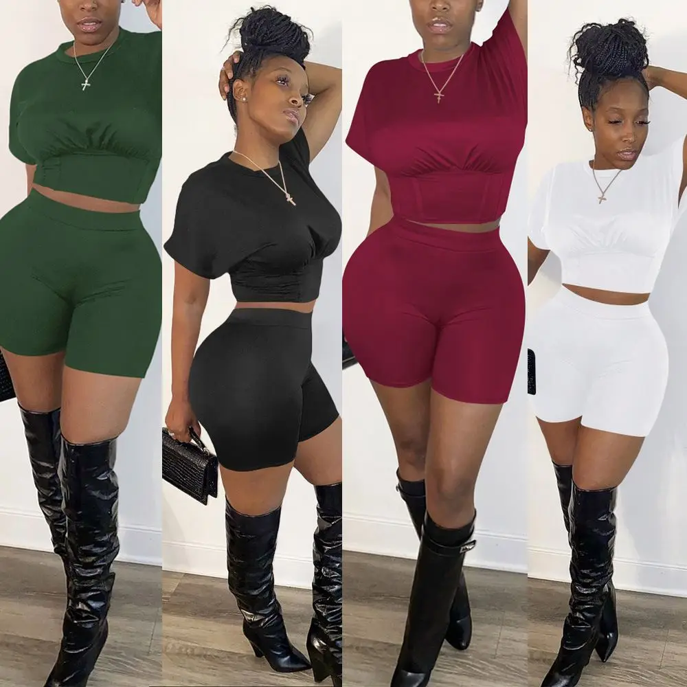 

2021 Jogger Casual Clothing Sets Women Two Piece Y2K Wholesale Summer Short Outfit 2 Set