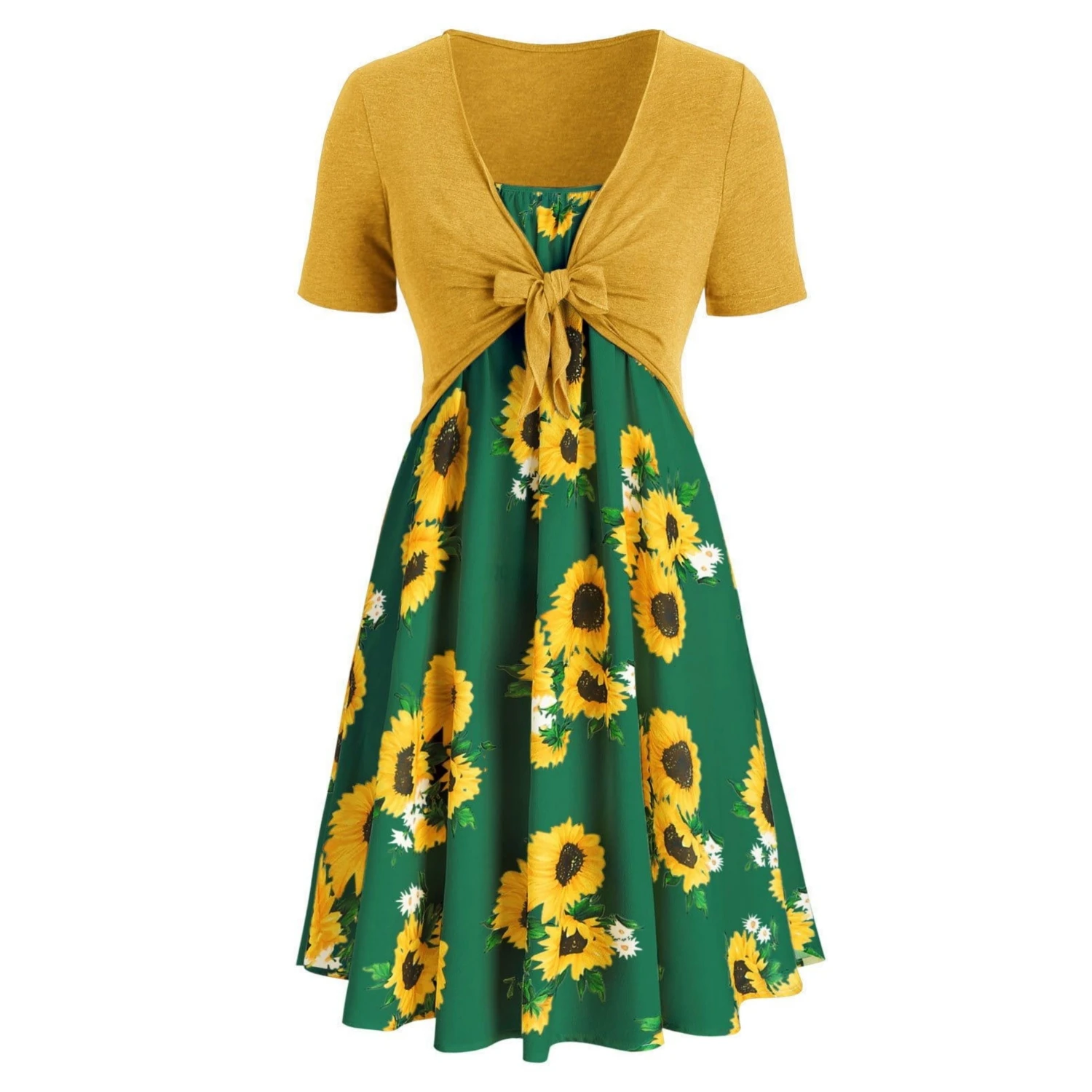 

Retro style European and American women's V-neck large swing dress two-piece suit