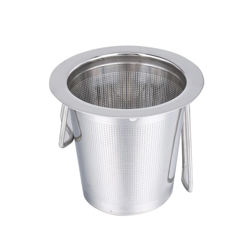 

Hot Sale No Lid Foldable Handle Basket Stainer Tea Infuser For Loose Leaf Tea, Stainless steel color
