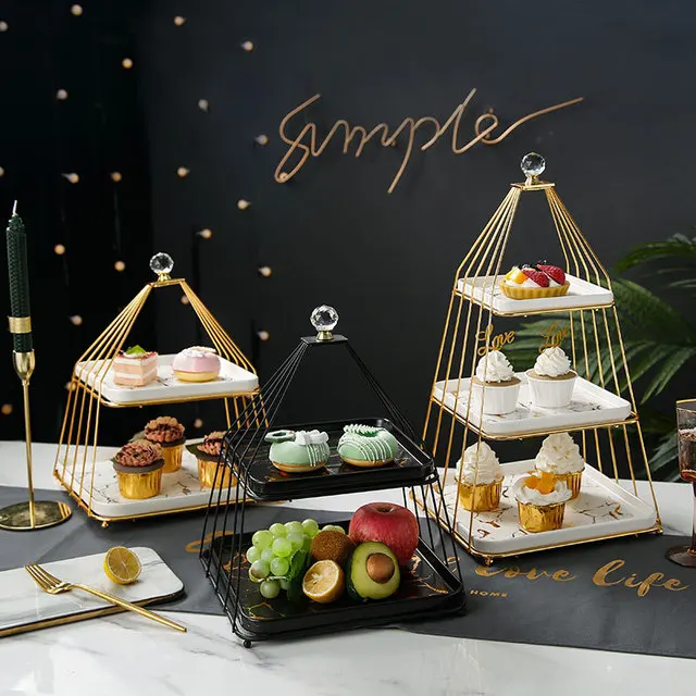 

3 Tier Porcelain Cake Stand Dry Fruit Decoration Tray Multilayer Fruit Bowl Western Food Three-layer Dim Sum Shelf