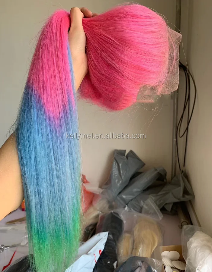 rainbow hair wig real hair