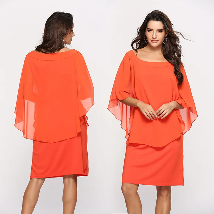 

Cloaks Short Blouse Middle-skirt Multiple Colors Chiffon Dress Casual Dresses Summer OEM Service Simple Adults Polyester A-line, As shown in the pictures, color can be customized.