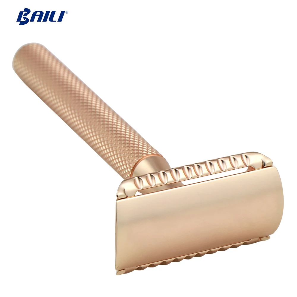 

Baili wholesale zero waste brass handle zinc alloy razor head reusable classic safety razor, Rose gold/silver/gunmetal
