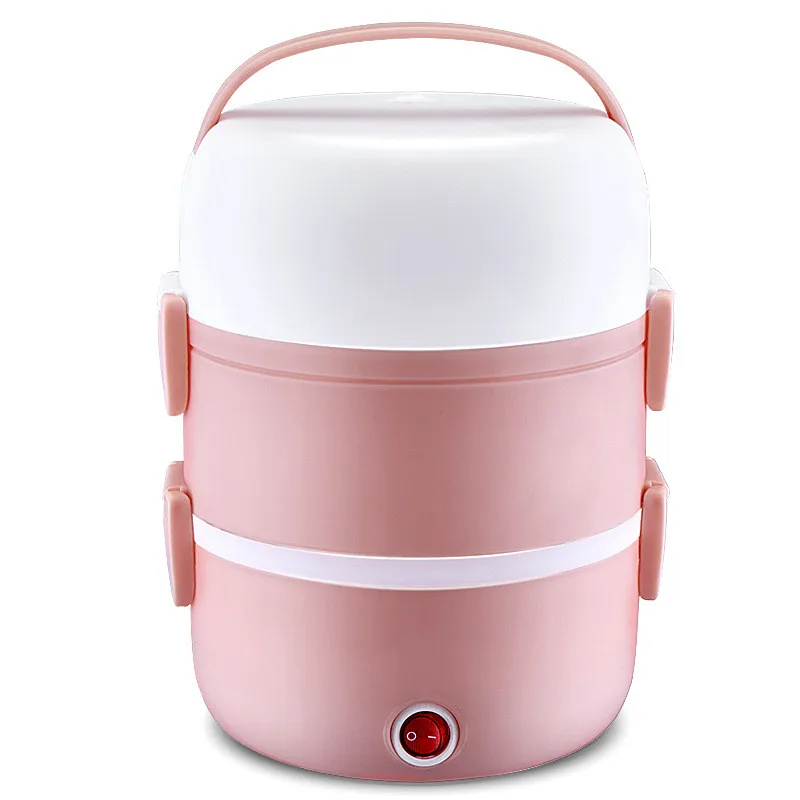 

Portable Electric Heating Lunch Box Food Storage 3 Layers Rice Cooker Stainless Steel+PP Warmer Container, Blue/green/pink/orange