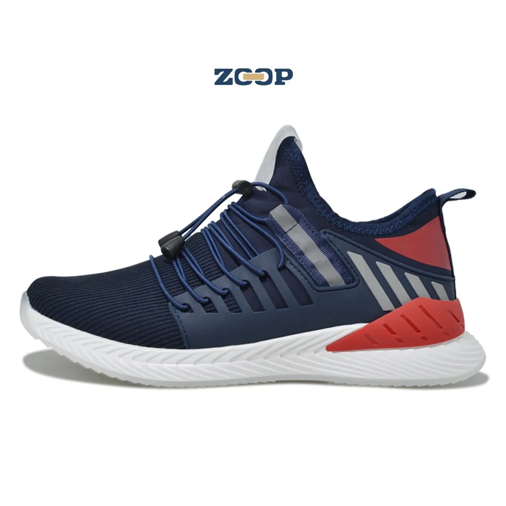

Fly knit upper breathable sneaker rubber men sports shoes, Blue, red, black
