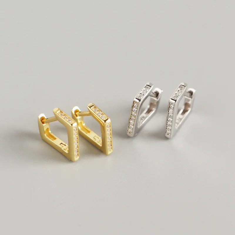 

100% 925 Sterling Silver Minimalist Geometric CZ Zircon Clip Earrings For Women Gifts Jewelry