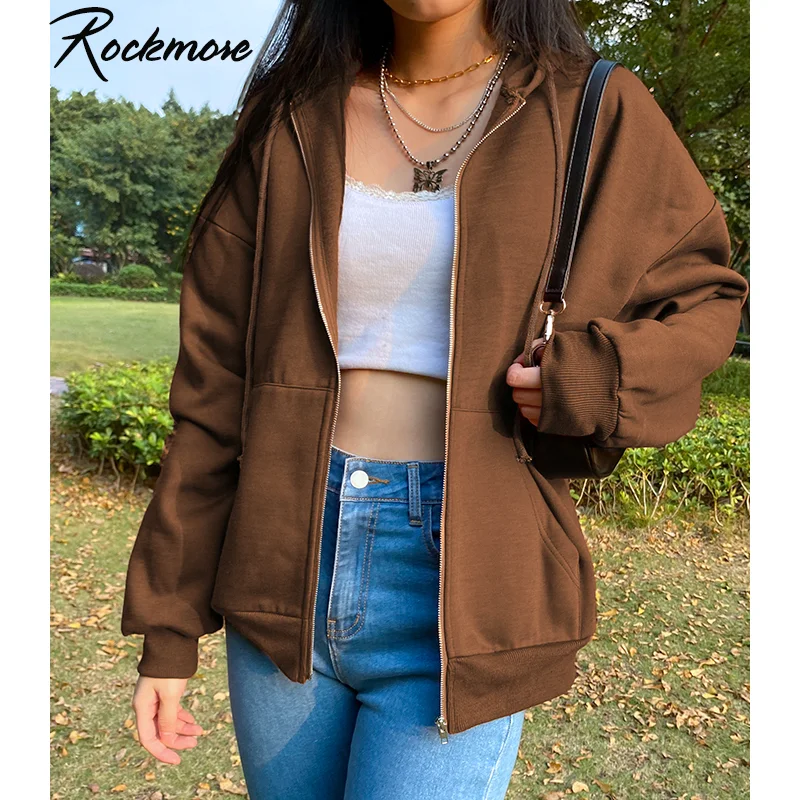 

Brown Hoodies Women'S Sweatshirts Hoodie Pocket Jacket Harajuku Clothing Femme 2020 Autumn Hooded Zipper Top Korean