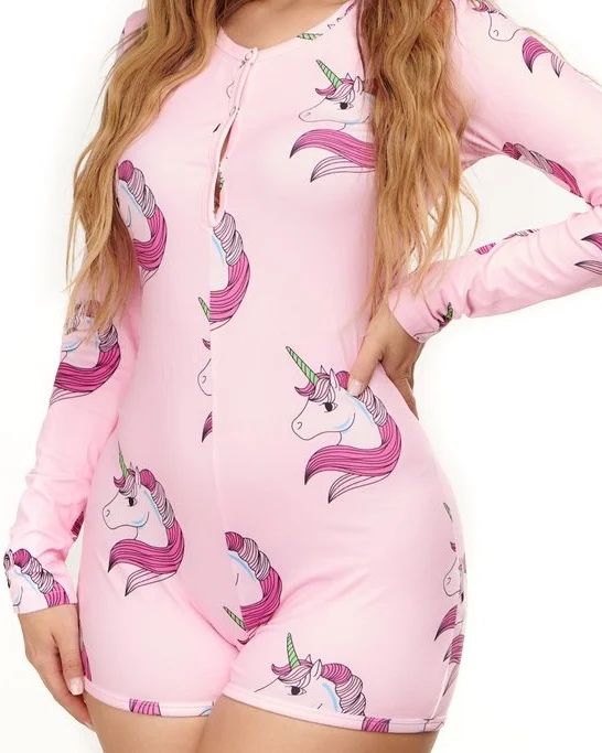 

womens winter silk sleepwear pajama long sleeve unicorn onesie for adults sexy