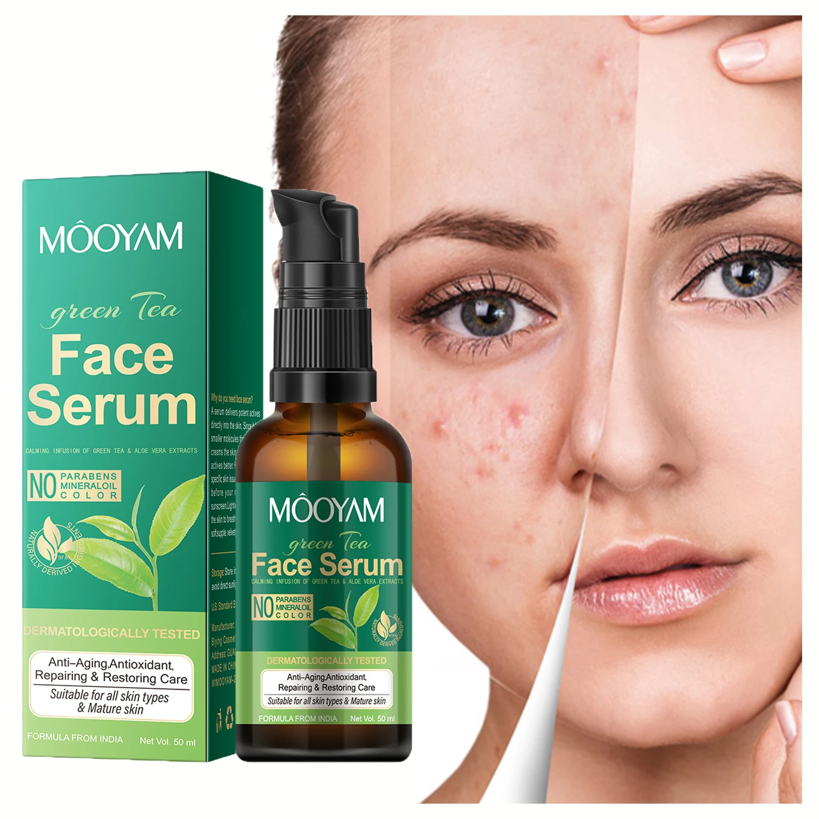 

Private Label Antioxidant Anti-Aging Green Tea Face Serum Repairing & Restoring Care Green Tea Serum