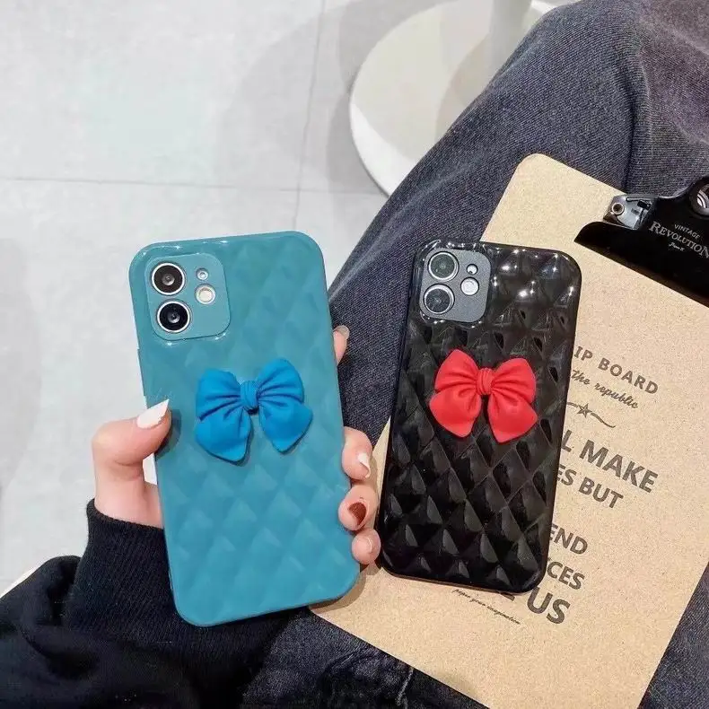 

Wholesale fashion lovely Lace Bow Soft TPU epoxy mobile phone cover luxury shockproof case for SanmsungS21 A52 A72 A32 A12 S30, 5 colors