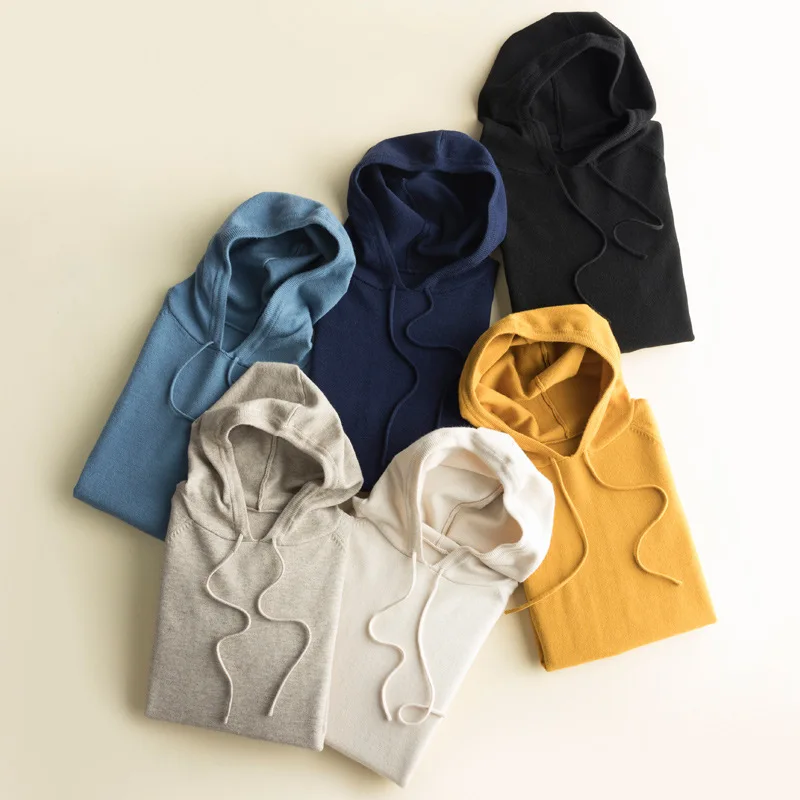 

wholesale hooded cashmere wool blend Pullover sweater women solid color hoodie knitted sweater top for sport sweatshirt