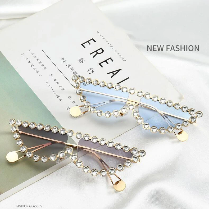 

2020 newest fashion sun glasses women bling diamond cat eye shade sunglasses luxury