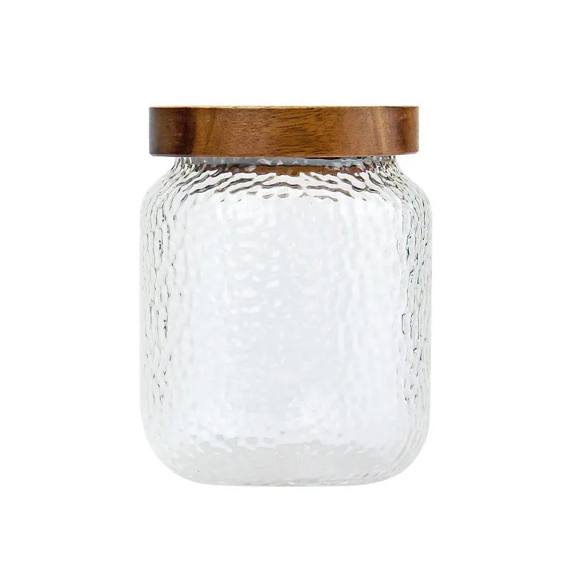 

Amazon Hot Sale Pits Glass Jar With Wooden Lid Candy And Nut Storage Jars For Food Storage, Transparent